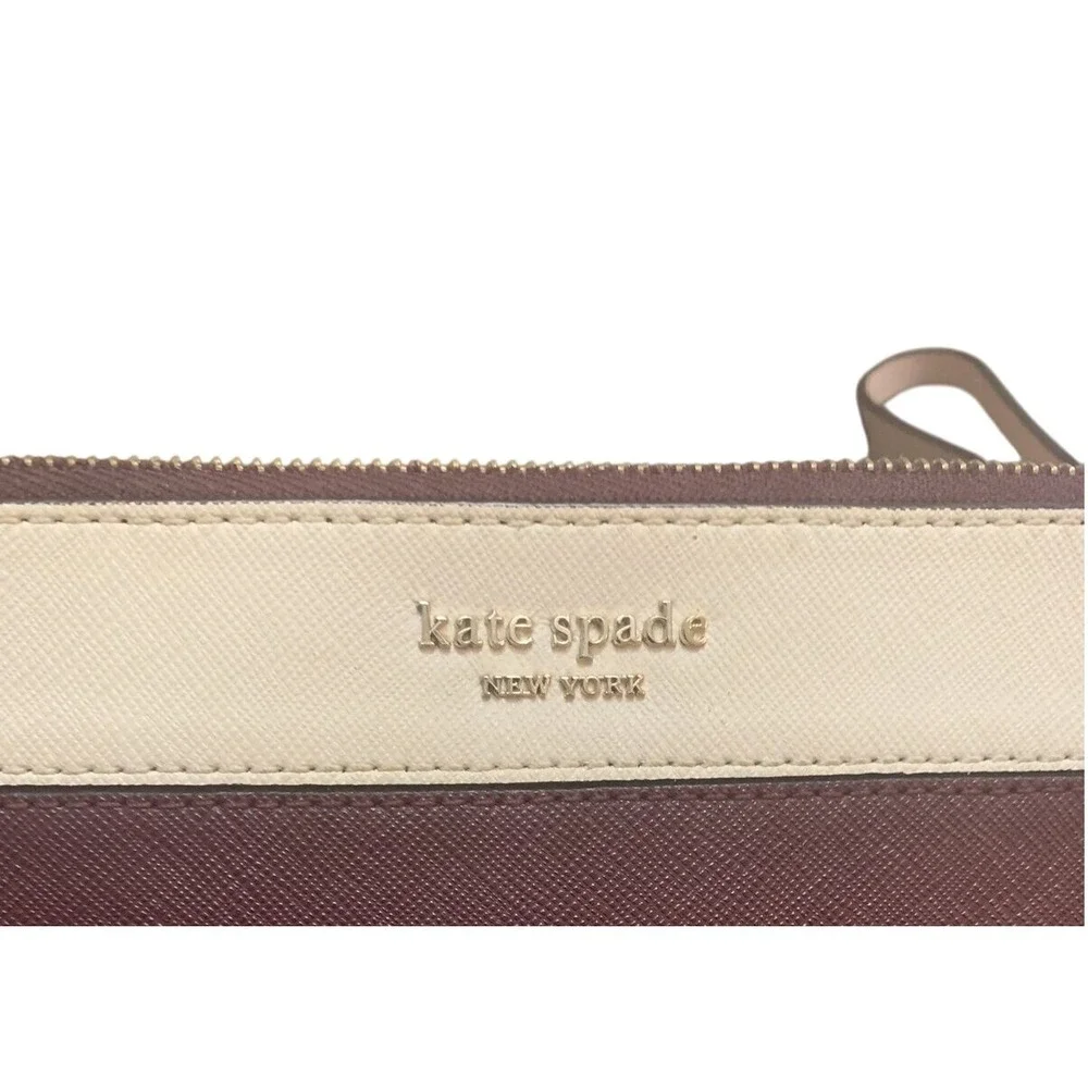 Kate Spade New York Staci Wristlet‎ Burgundy 2 tone Zip Pouch Clutch Wallet